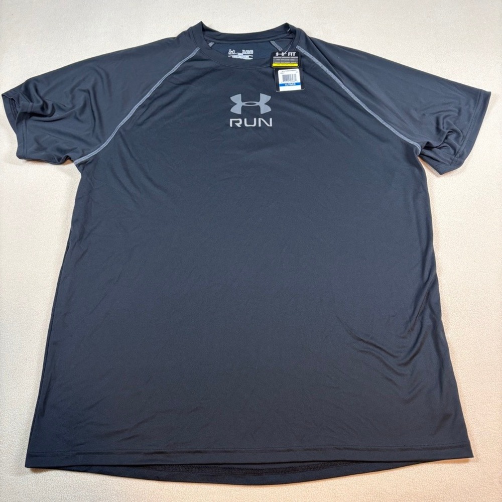 NWT‎ Under Armour HeatGear Run Shirt Mens XL Black Loose Fit Athletic Activewear